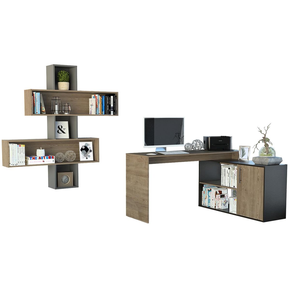 TUHOME - Escritorio + repisas miel-wengue