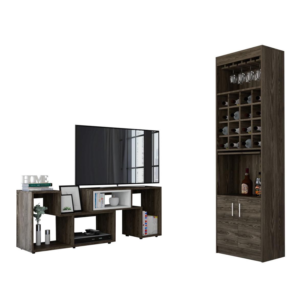 TUHOME - Bar + rack extensible coñac-blanco