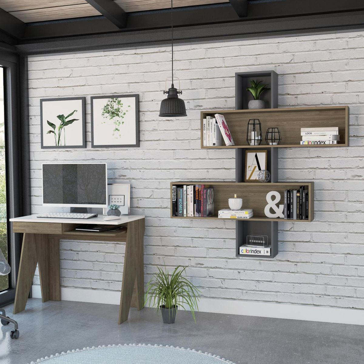 TUHOME - Escritorio + Repisa Blanco-Miel