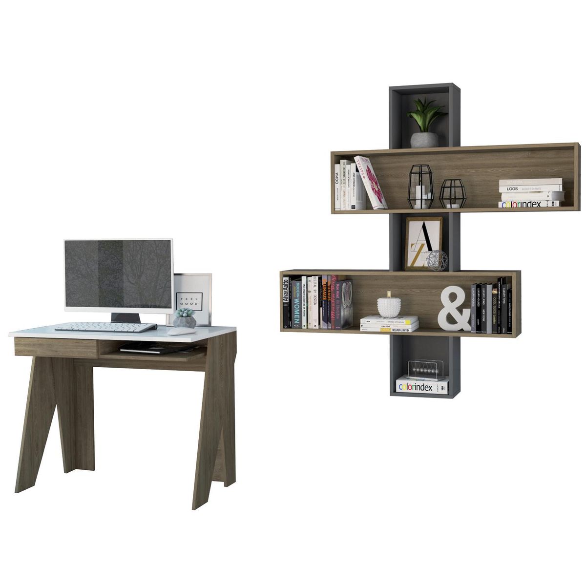 TUHOME - Escritorio + Repisa Blanco-Miel