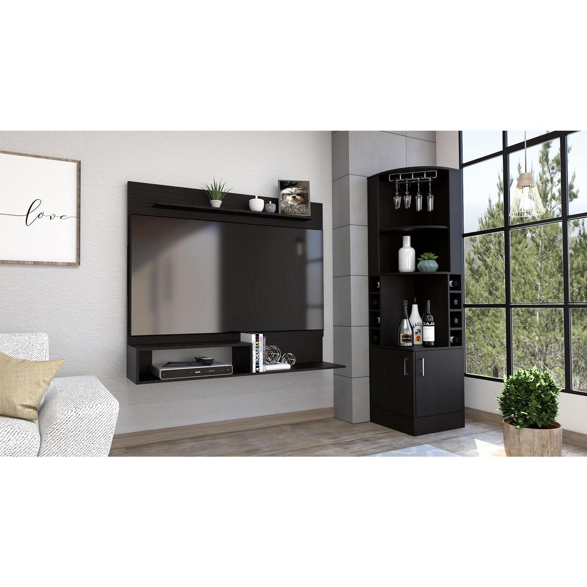 TUHOME - Bar esquinero + panel TV 55" wengue