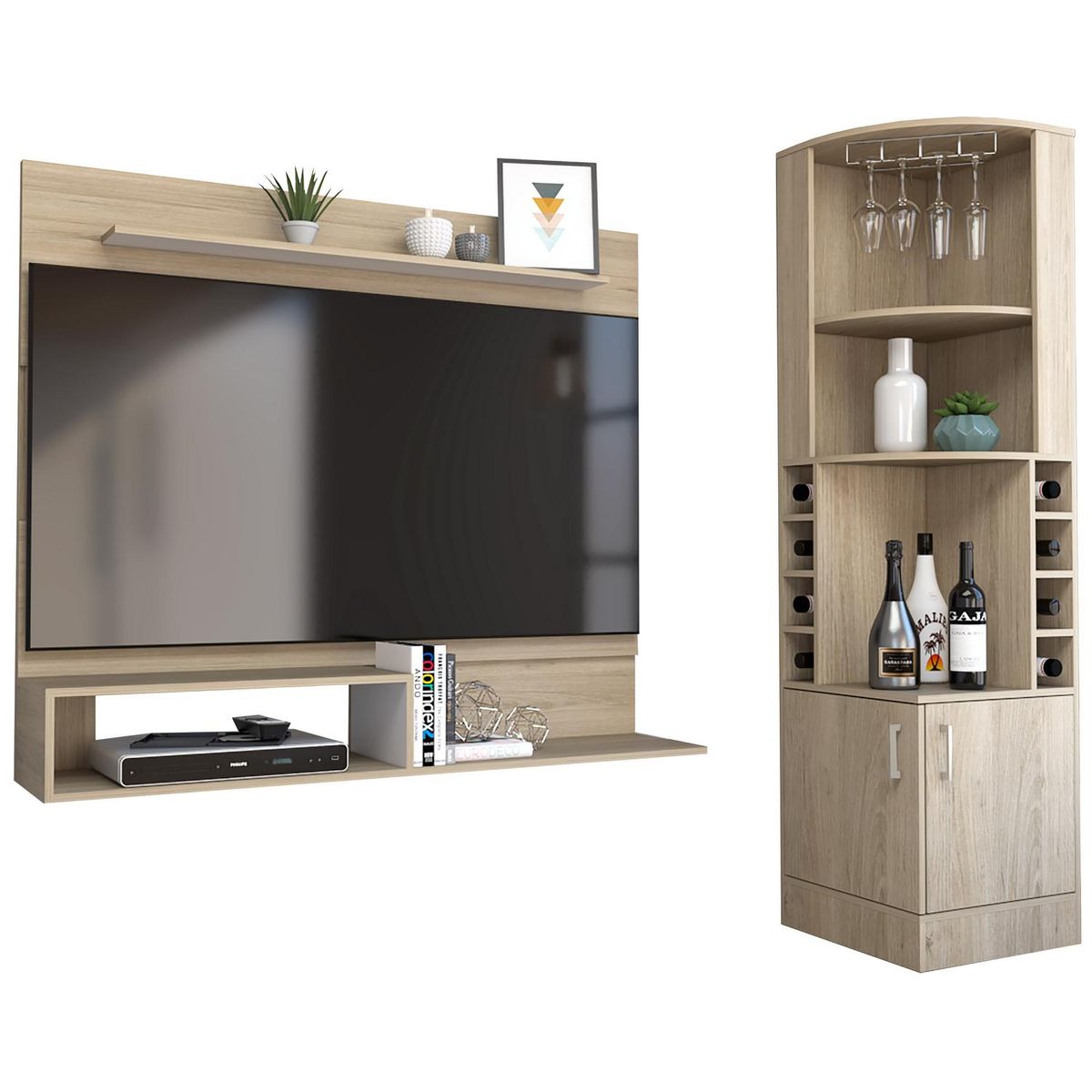 TUHOME - Combo Bar Esquinero + Panel TV 55" Rovere
