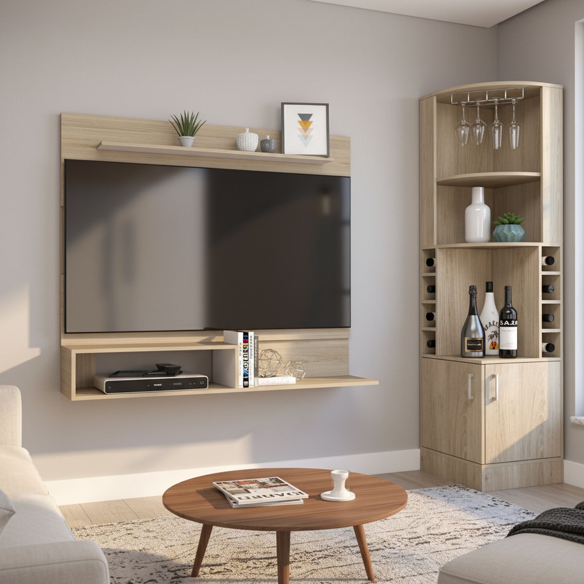 TUHOME - Combo Bar Esquinero + Panel TV 55" Rovere