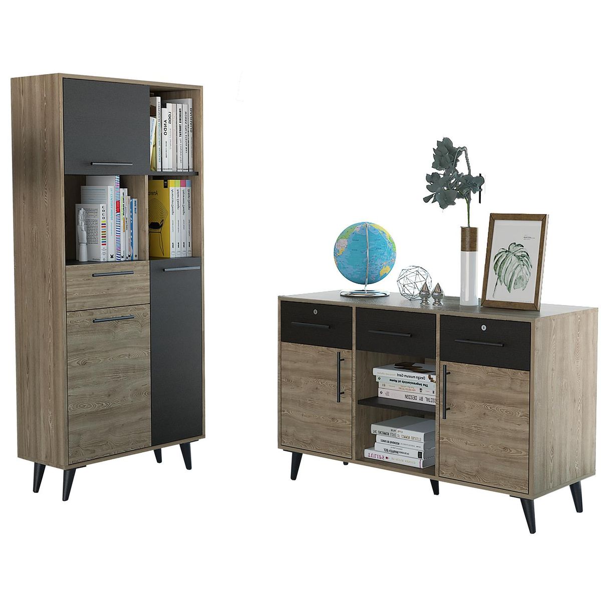 TUHOME - Biblioteca + armario miel-wengue