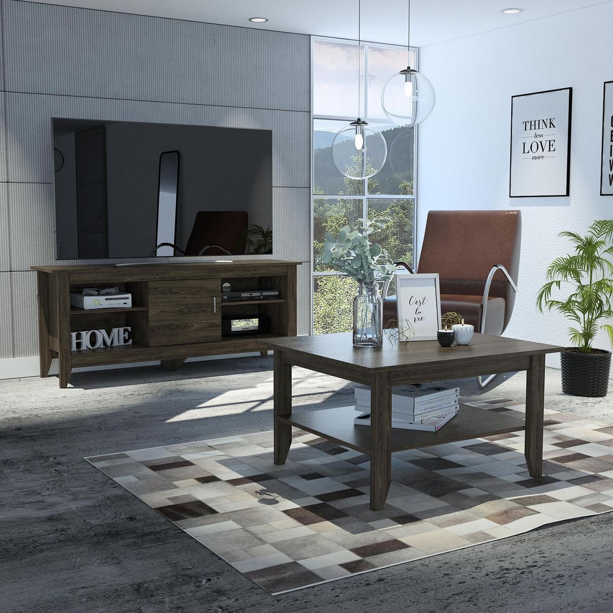 TUHOME - Rack TV 65" + mesa de centro essential-coñac