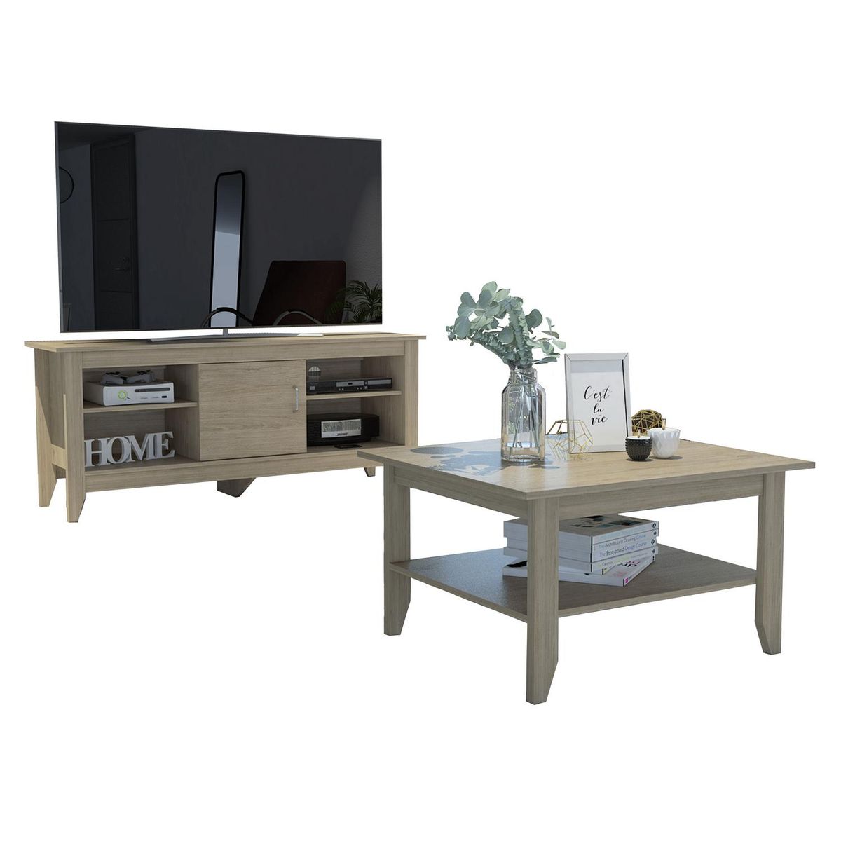 TUHOME - Rack TV 65"+ mesa de centro rovere