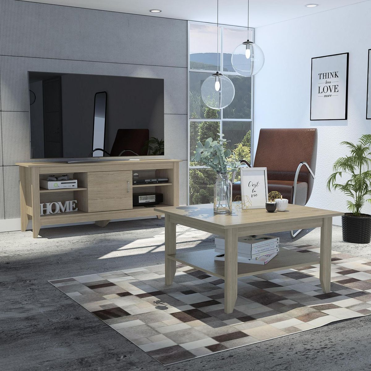 TUHOME - Rack TV 65"+ mesa de centro rovere