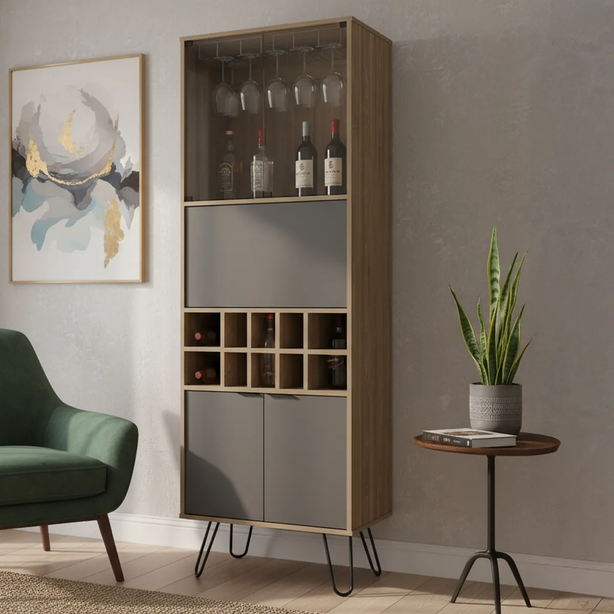 TUHOME - Bar Alto Vassel 59.6x180x40.6 cm Miel/plomo