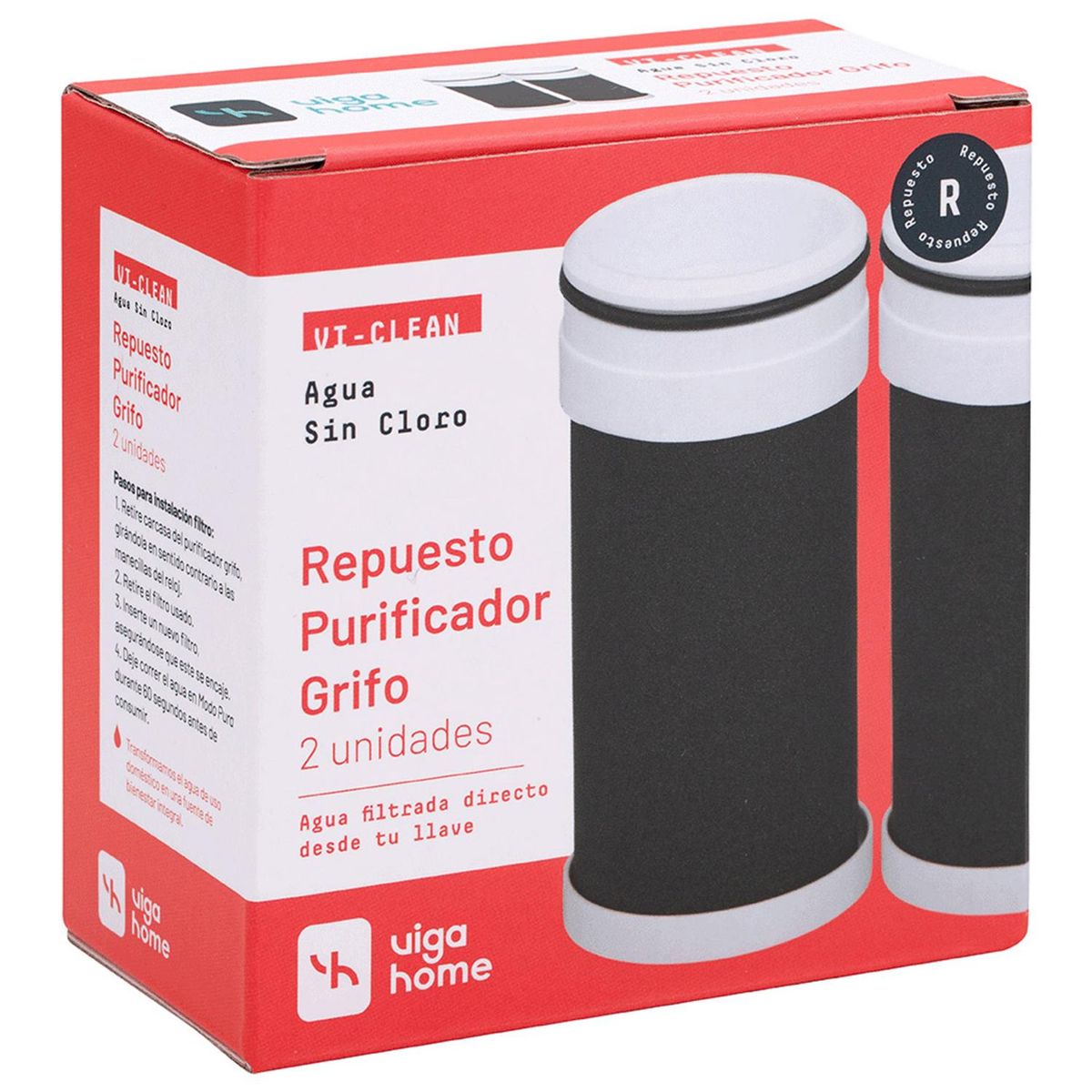 VIGAHOME - Repuesto filtro purificador de agua grifo 2 unidades