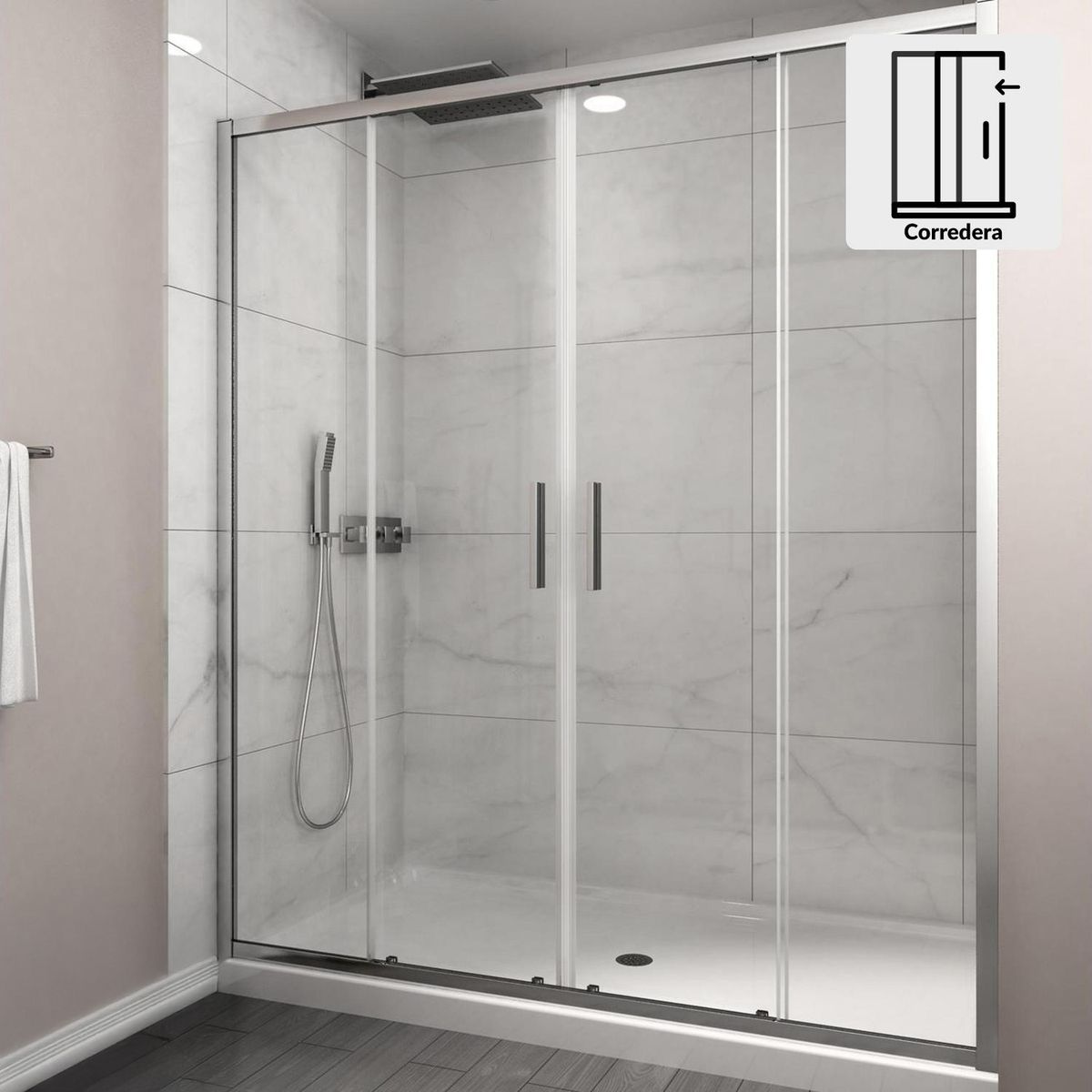 DUSCHY - Mampara Corredera Apertura Frontal 1600x1900 6mm Easy Clean