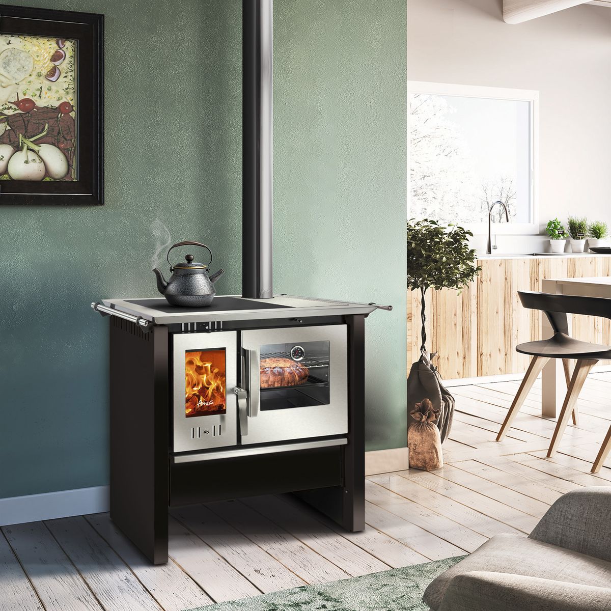 AMESTI - Cocina a Leña 1 Platos Negra Allegra Inox Negra