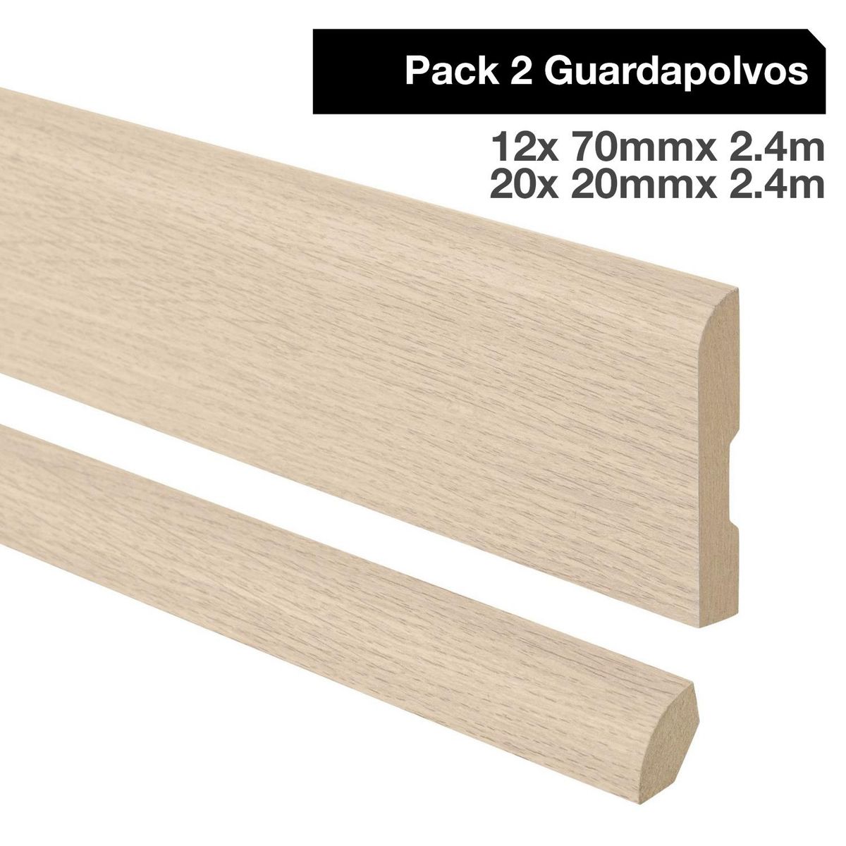 MAFORSA - Pack2 guardapolvos 12x70mm +2 cuarto rodón 20x20mm MDF Roble Castellon