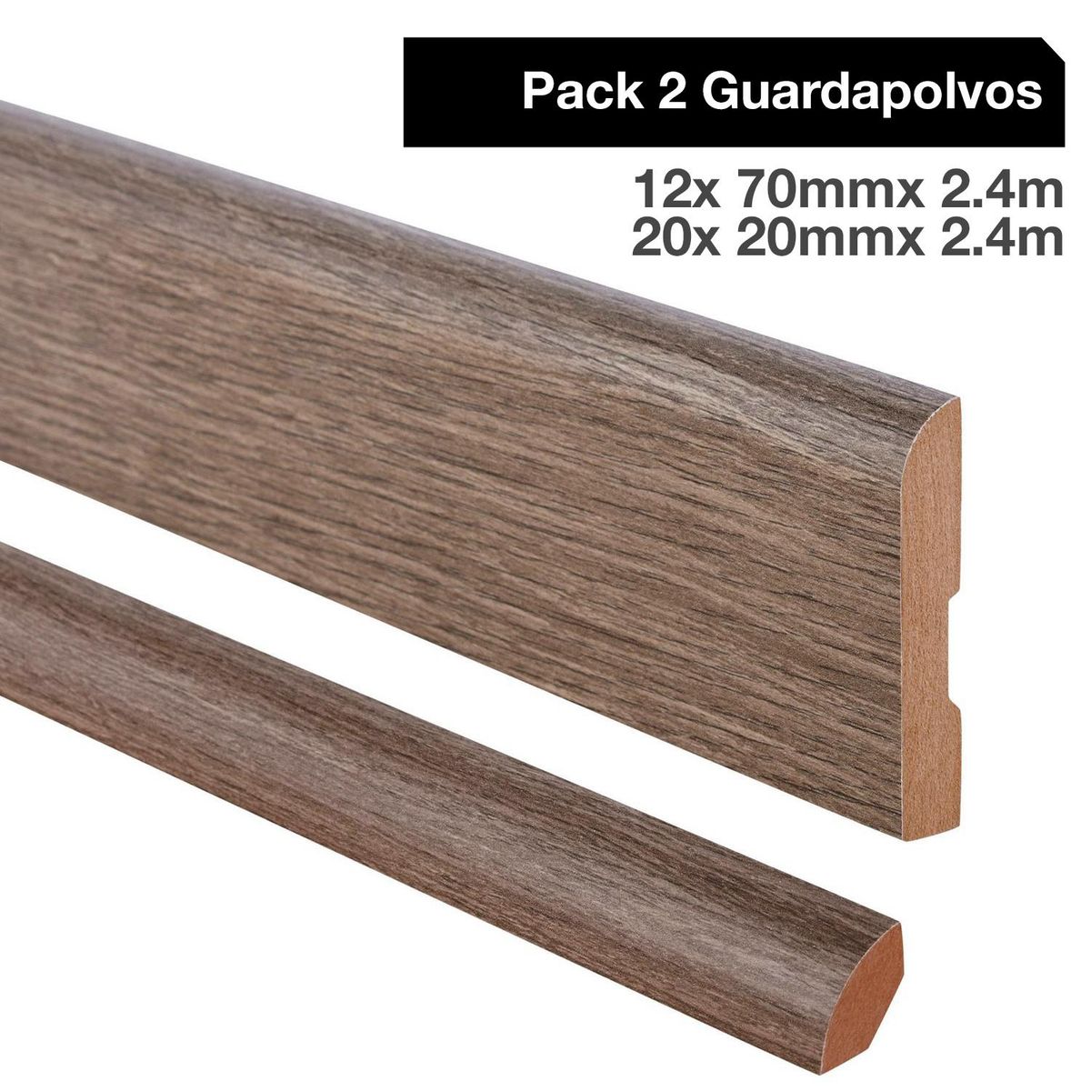 MAFORSA - Pack 2 guardapolvos 12x70mm +2 cuarto rodón 20x20mm MDF Roble Biselado