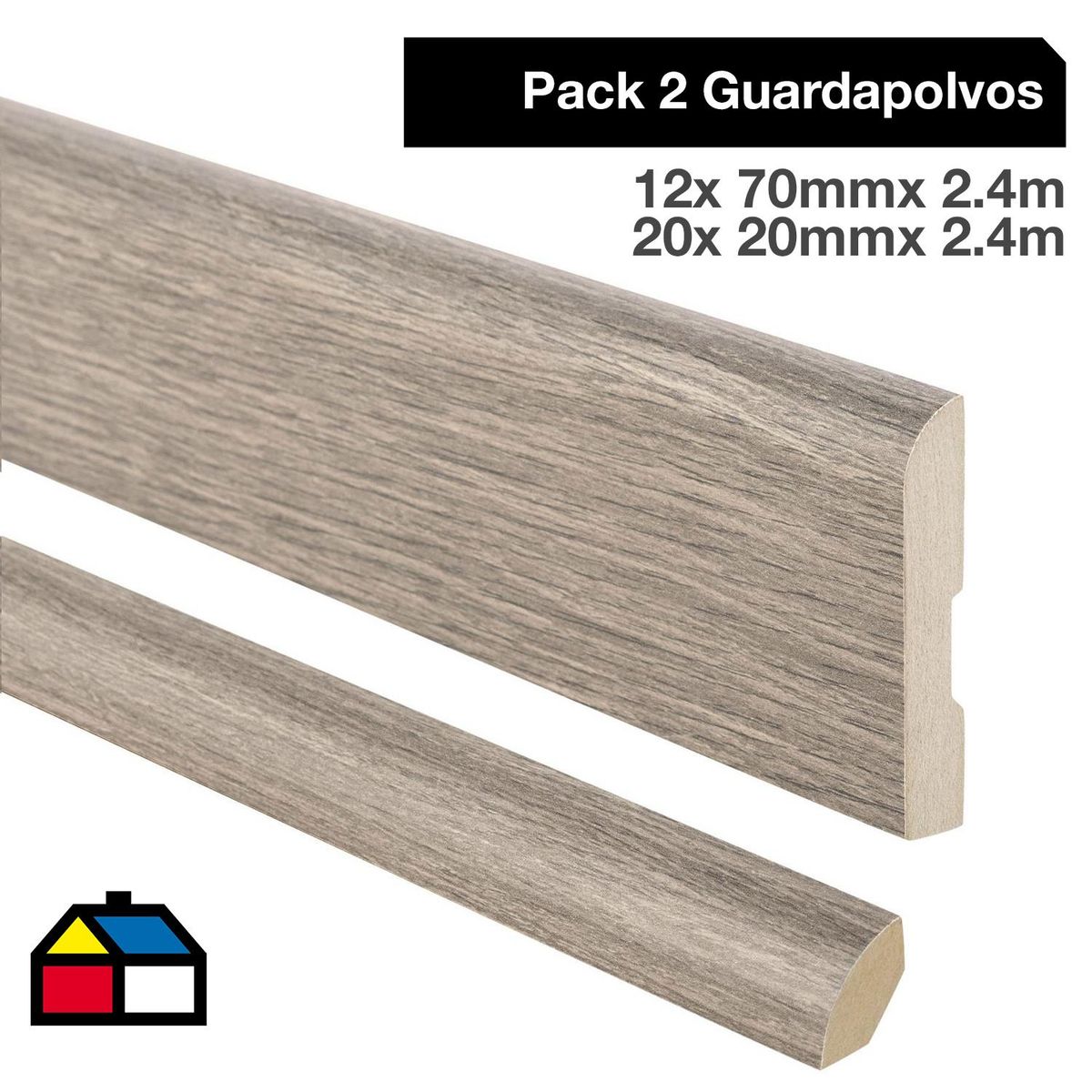 MAFORSA - Pack 2 guardapolvos 12x70mm + 2 cuarto rodón 20x20mm MDF Kobe Walnut