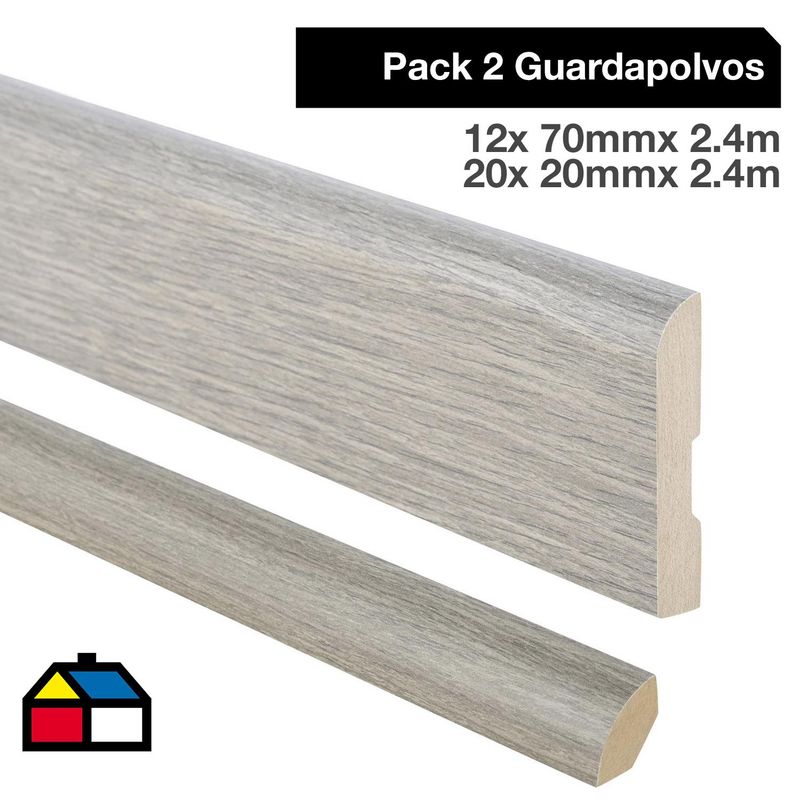 MAFORSA - Pack 2 guardapolvos 12x70mm + 2 cuarto rodón 20x20mm MDF Ceniza Atenas