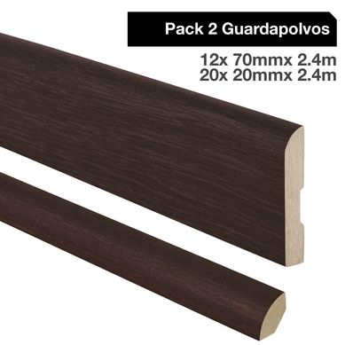 Pack 2 guardapolvos 12x70mm + 2 cuarto rodn 20x20mm MDF Wengue