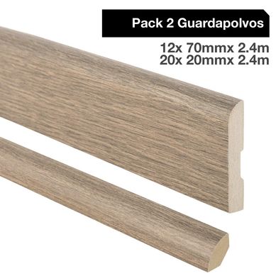 Pack 2 guardapolvos 12x70mm + 2 cuarto rodn 20x20mm MDF Roble Crudo