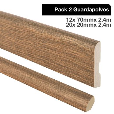 Pack 2 guardapolvos 12x70mm + 2 cuarto rodn 20x20mm MDF Roble