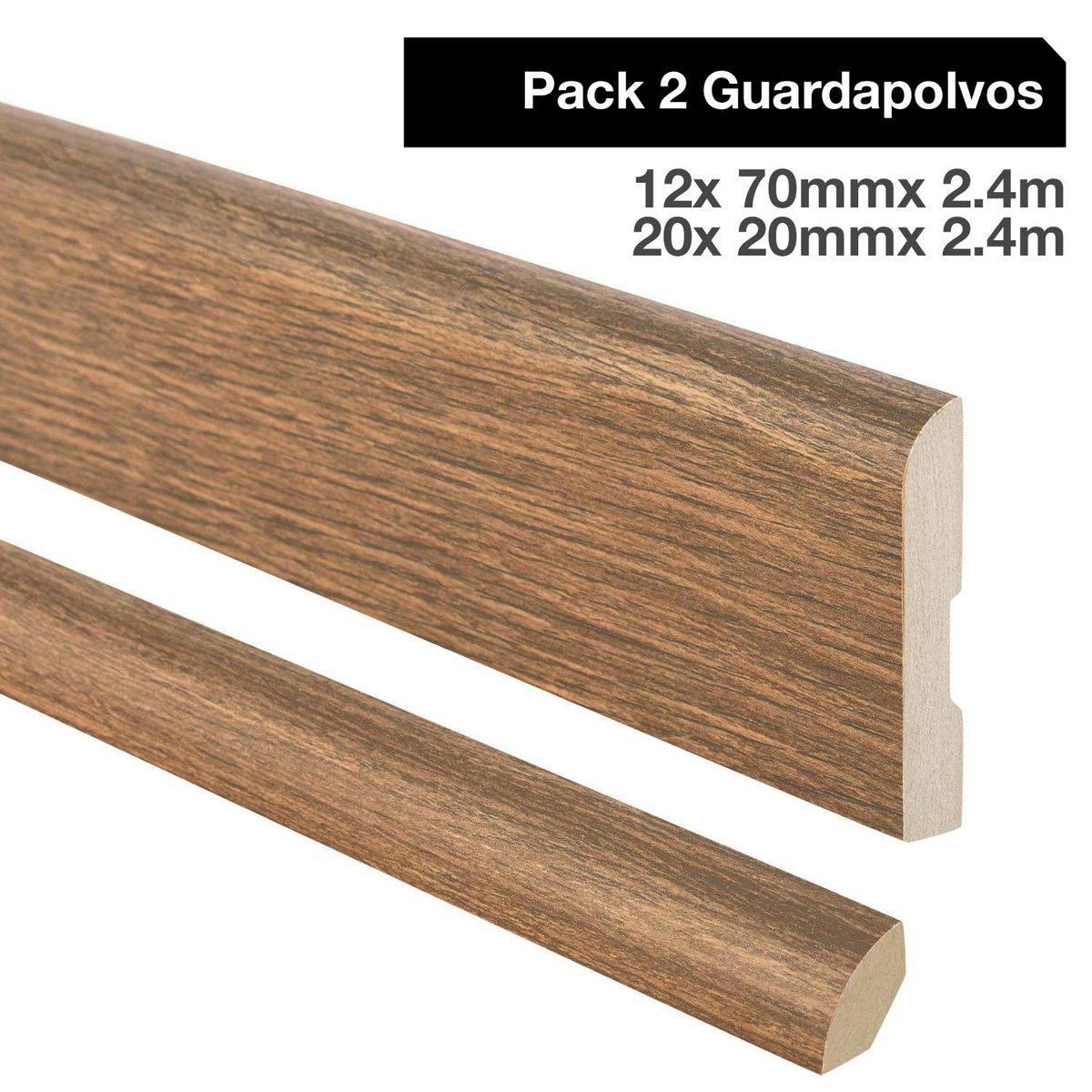 MAFORSA - Pack 2 guardapolvos 12x70mm + 2 cuarto rodón 20x20mm MDF Roble