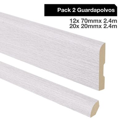 Pack 2 guardapolvos 12x70mm + 2 cuarto rodn 20x20mm MDF Nature White