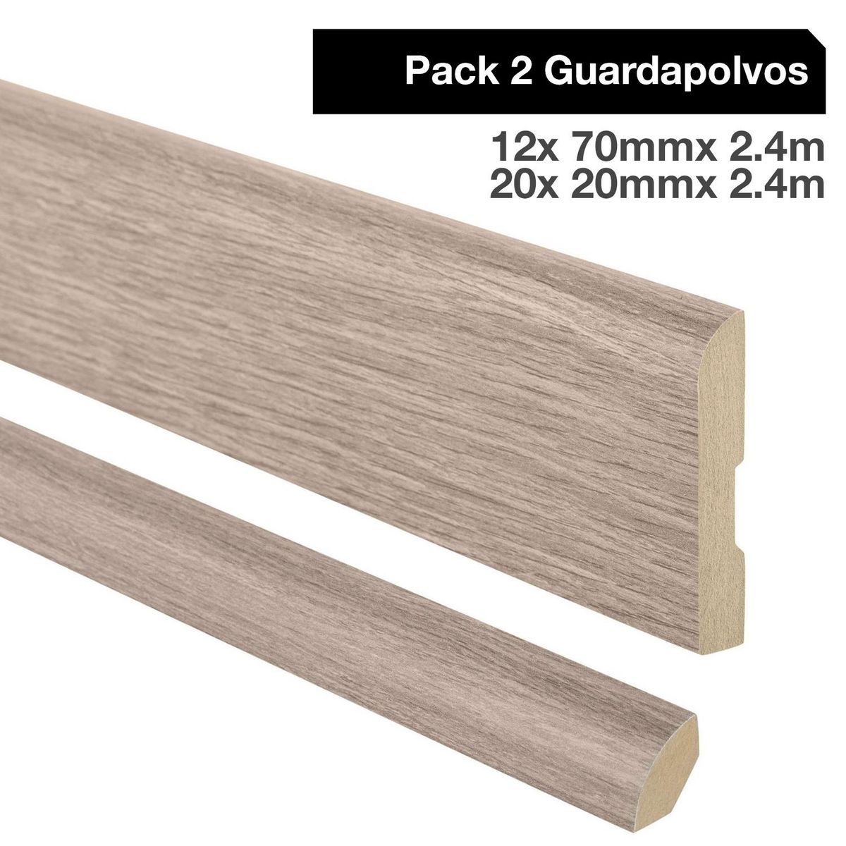 MAFORSA - Pack 2 guardapolvos 12x70mm + 2 cuarto rodón 20x20mm MDF Ligth Langley