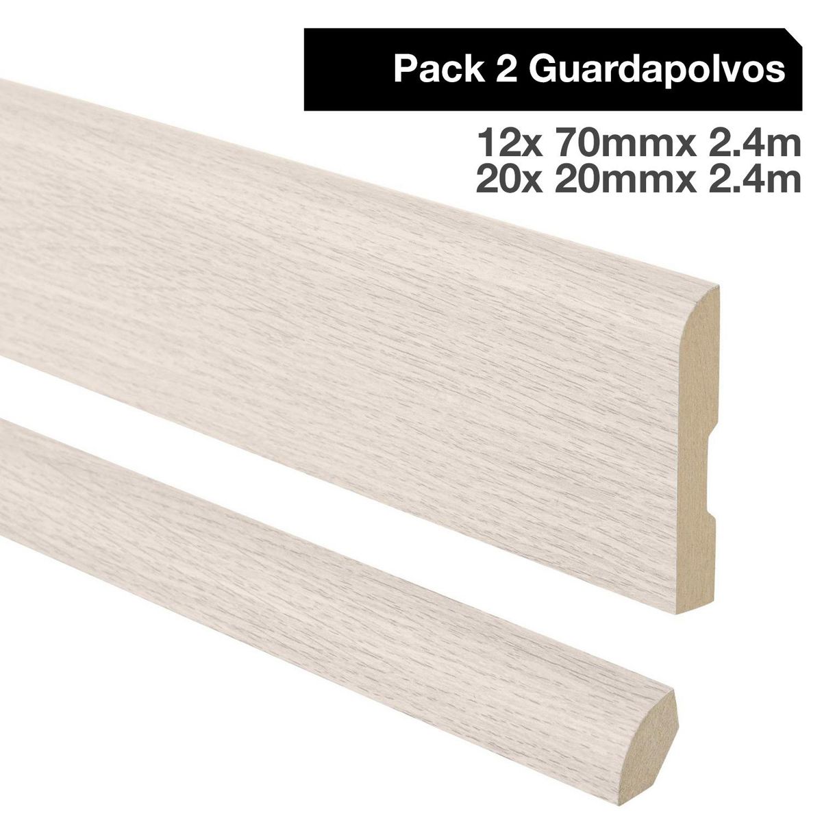 MAFORSA - Pack 2 guardapolvos 12x70mm + 2 cuarto rodón 20x20mm MDF Kobe Avorio