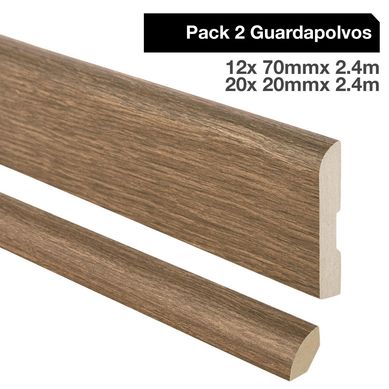 Pack 2 guardapolvos 12x70mm + 2 cuarto rodn 20x20mm MDF Eucalipto