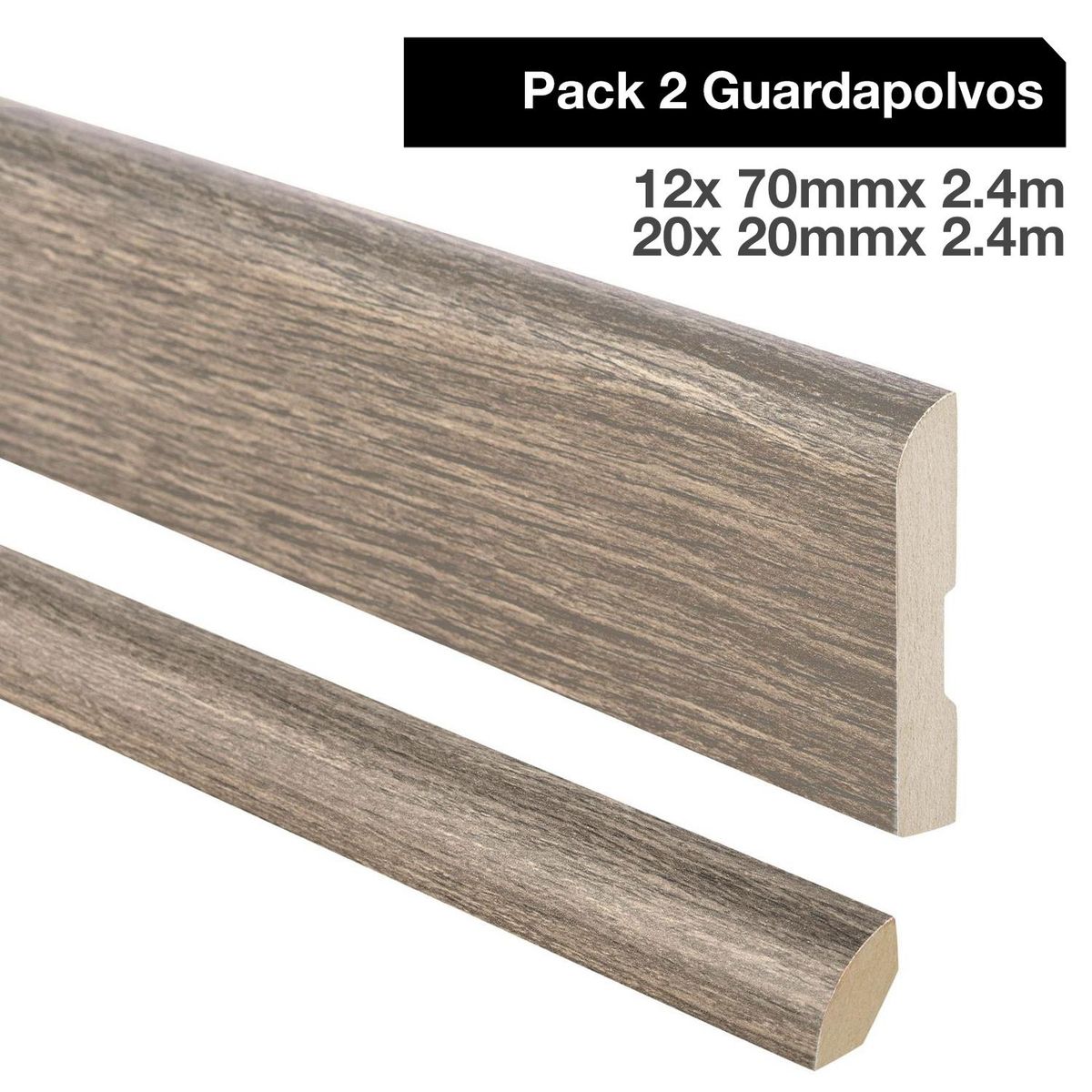 MAFORSA - Pack 2 guardapolvos 12x70mm +2 cuarto rodón 20x20mm MDF Pino Champagne
