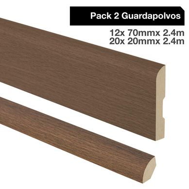 Pack 2 guardapolvos 12x70mm + 2 cuarto rodn 20x20mm MDF Nogal