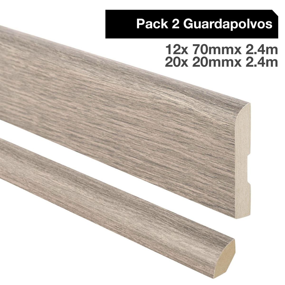 MAFORSA - Pack 2 guardapolvos 12x70mm + 2 cuarto rodón 20x20mm MDF Kobe Latte