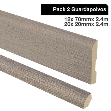 Pack 2 guardapolvos 12x70mm + 2 cuarto rodn 20x20mm MDF Gris Ceniza