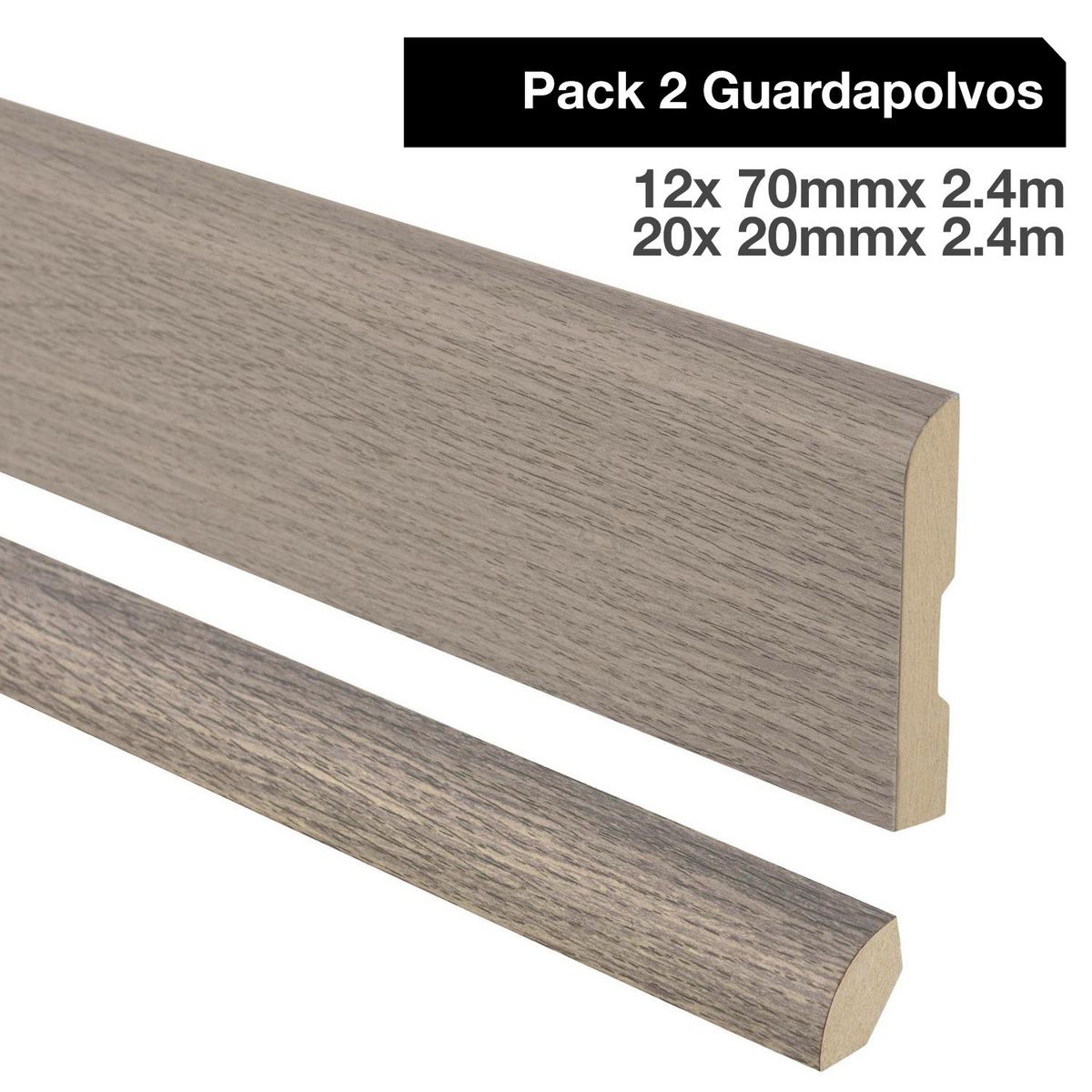 MAFORSA - Pack 2 guardapolvos 12x70mm + 2 cuarto rodón 20x20mm MDF Gris Ceniza