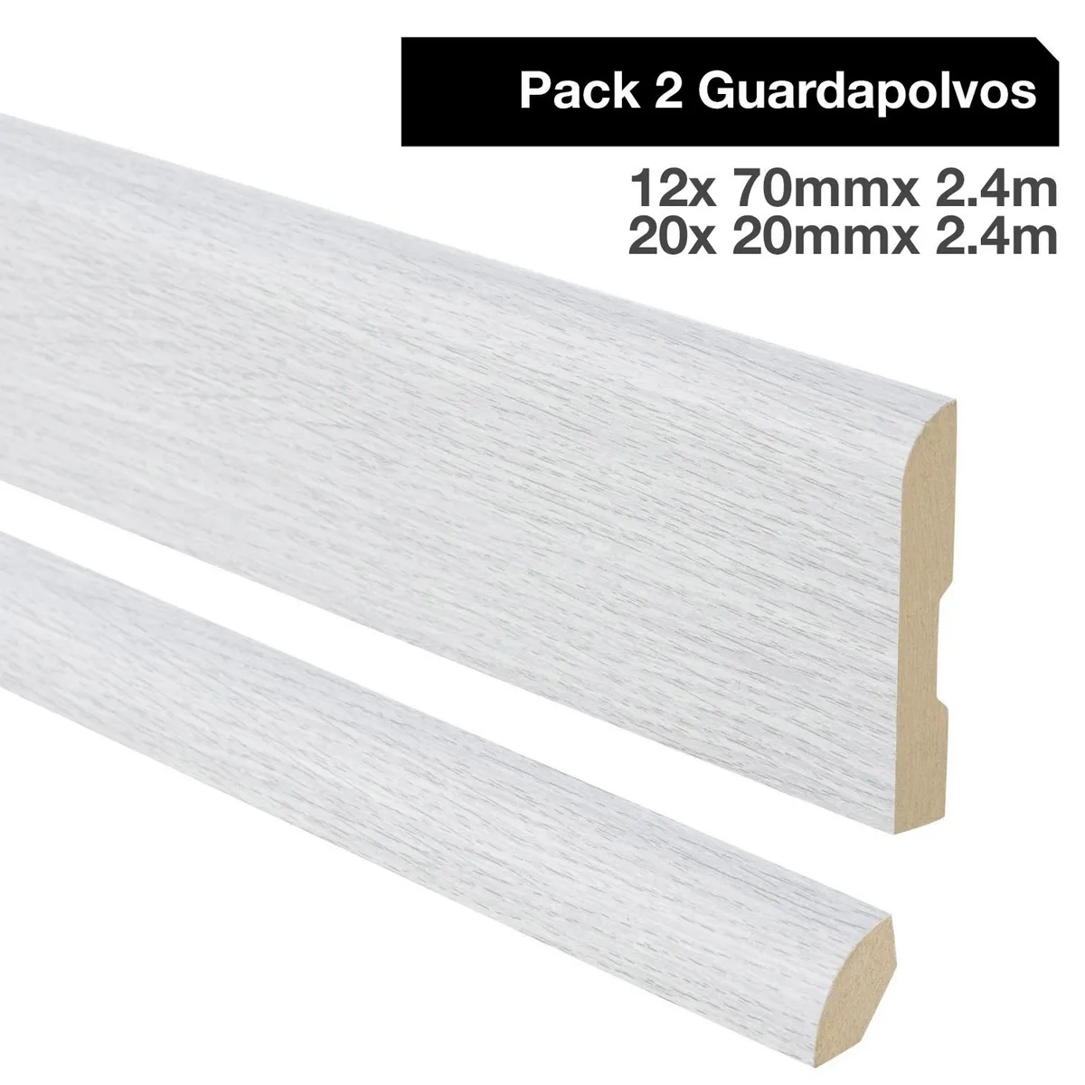 MAFORSA - Pack 2 guardapolvos 12x70mm +2 cuarto rodón 20x20mm MDF Evoke Concrete