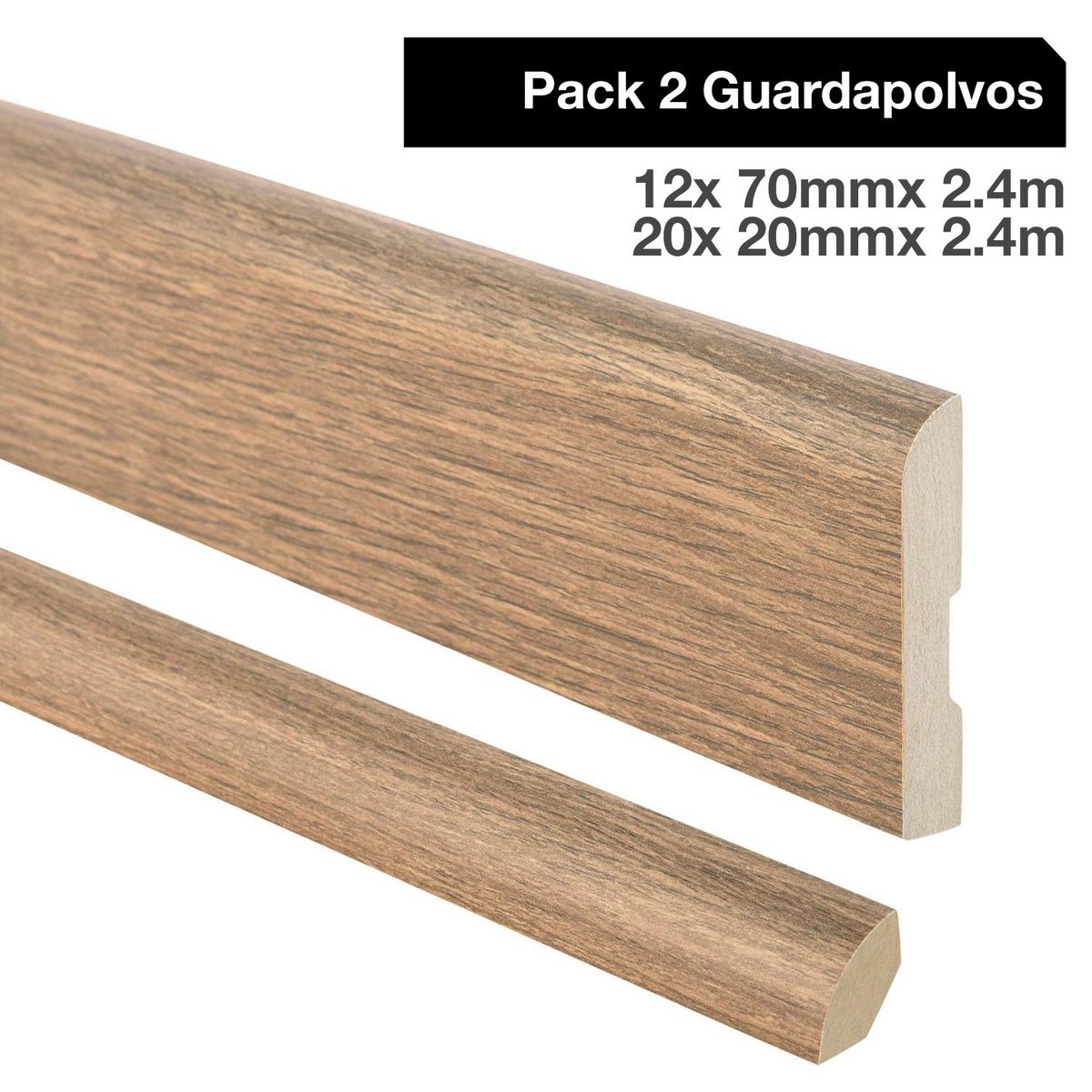 MAFORSA - Pack 2 guardapolvos 12x70mm + 2 cuarto rodón 20x20mm MDF Abedul New