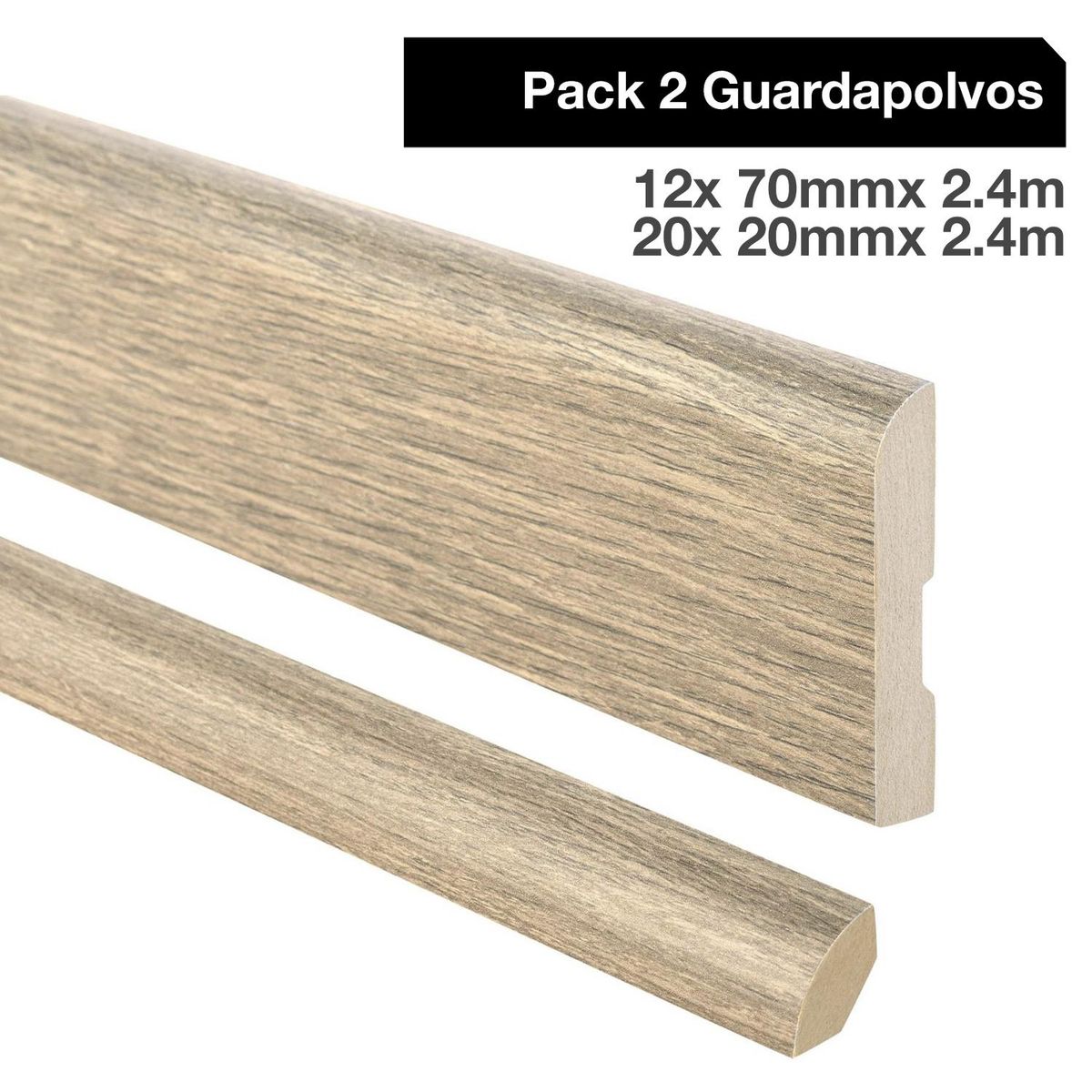 MAFORSA - Pack 2 guardapolvos 12x70mm + 2 cuarto rodón 20x20mm MDF Evoke Classic
