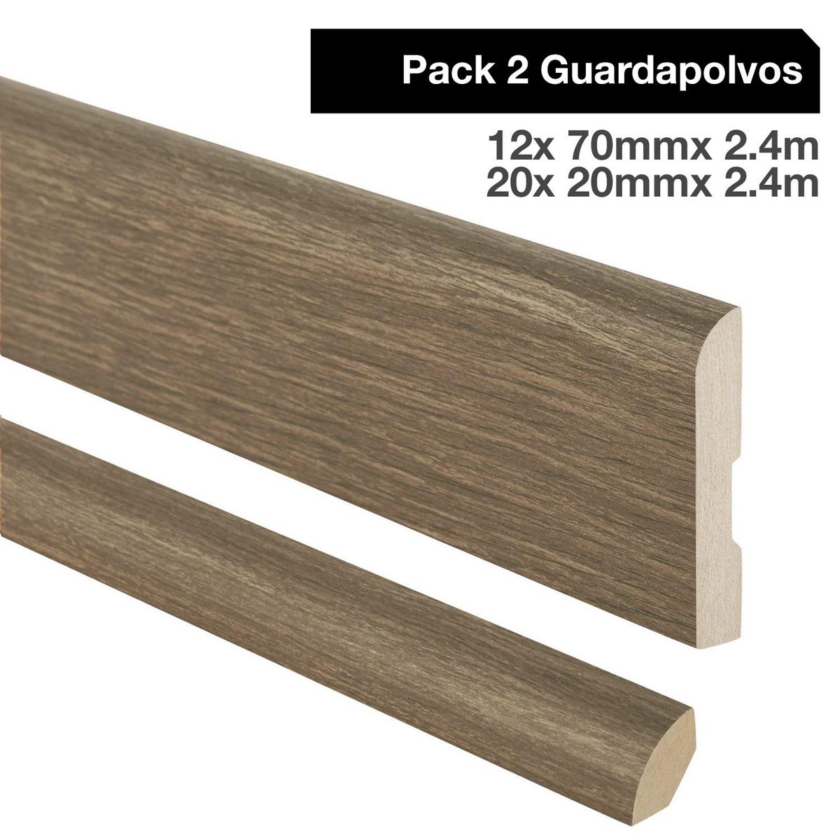 MAFORSA - Pack 2 guardapolvos 12x70mm + 2 cuarto rodón 20x20mm MDF Caramel Oak