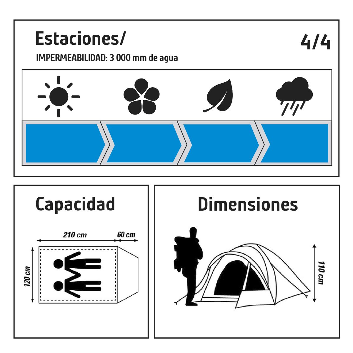 KLIMBER - Carpa Camping Rupanco 2 Personas Naranjo/ gris
