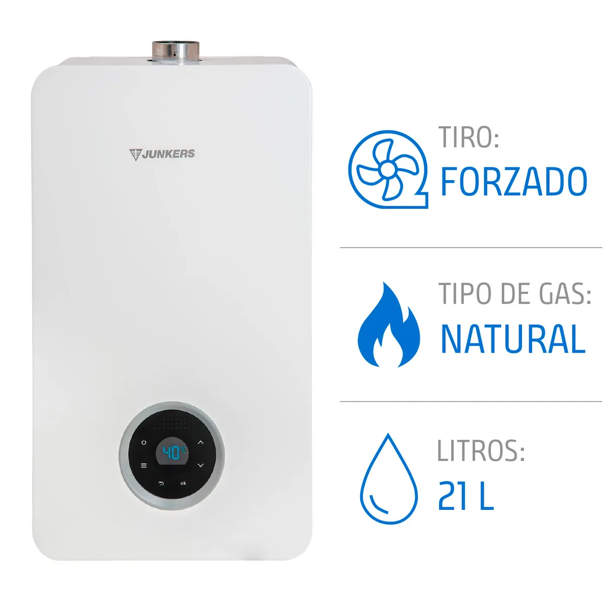 JUNKERS - Calefont Gas Natural 21 Litros Tiro Forzado Microturbina