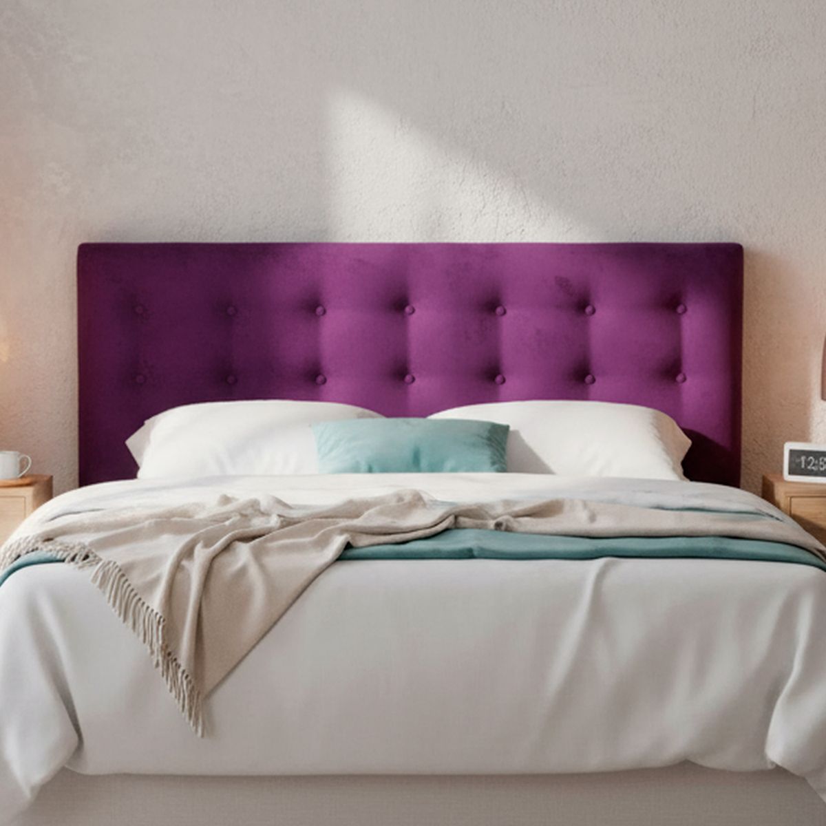 BODEVIR - Respaldo botone felpa 1,5 plazas morado