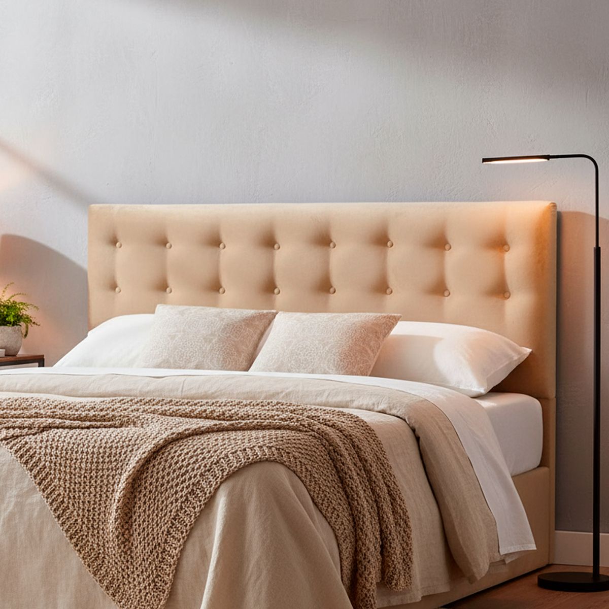 BODEVIR - Respaldo botone felpa 1,5 plazas beige