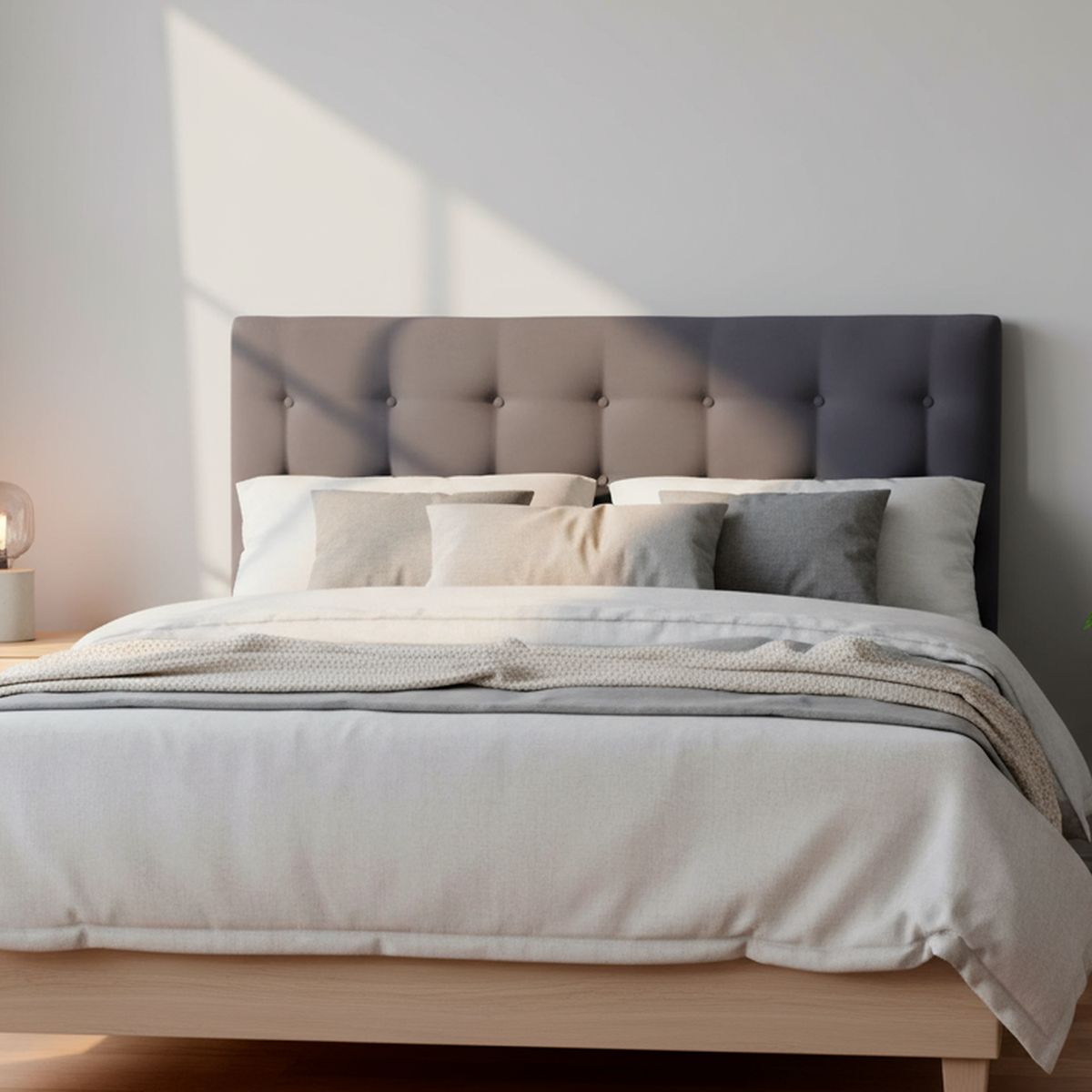 BODEVIR - Respaldo botone felpa 1,5 plazas gris