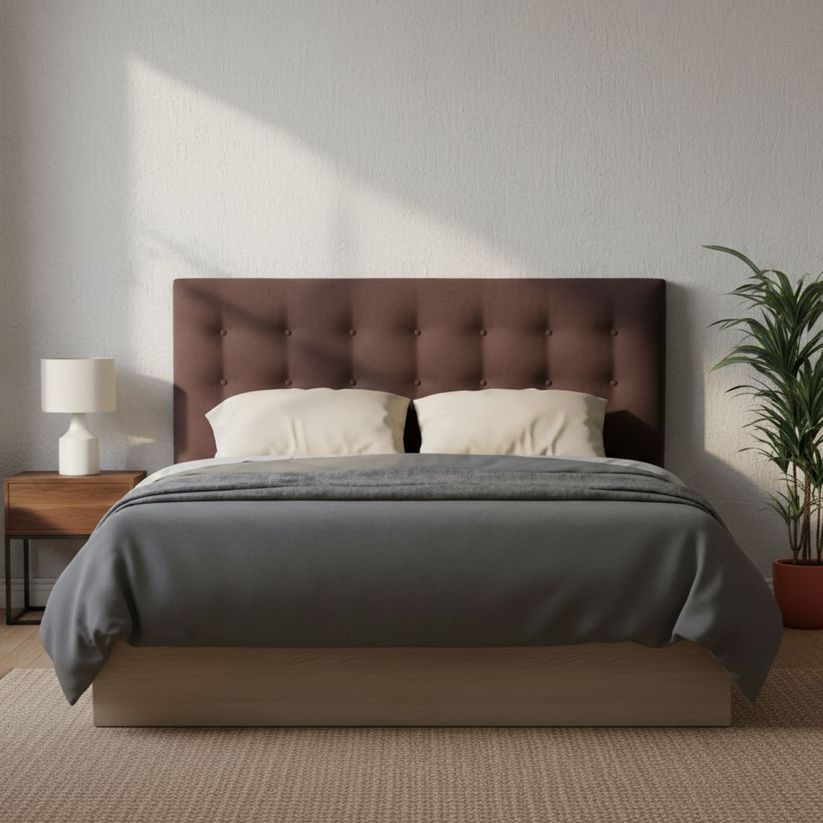 BODEVIR - Respaldo botone felpa 1,5 plazas chocolate