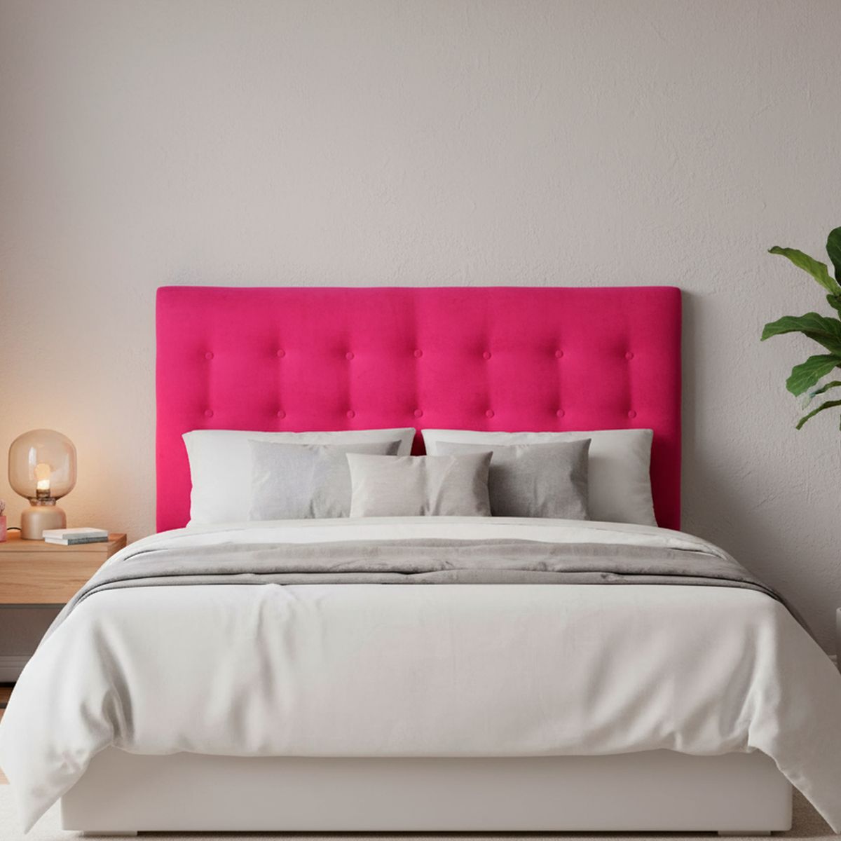 BODEVIR - Respaldo botone felpa 1,5 plazas fucsia