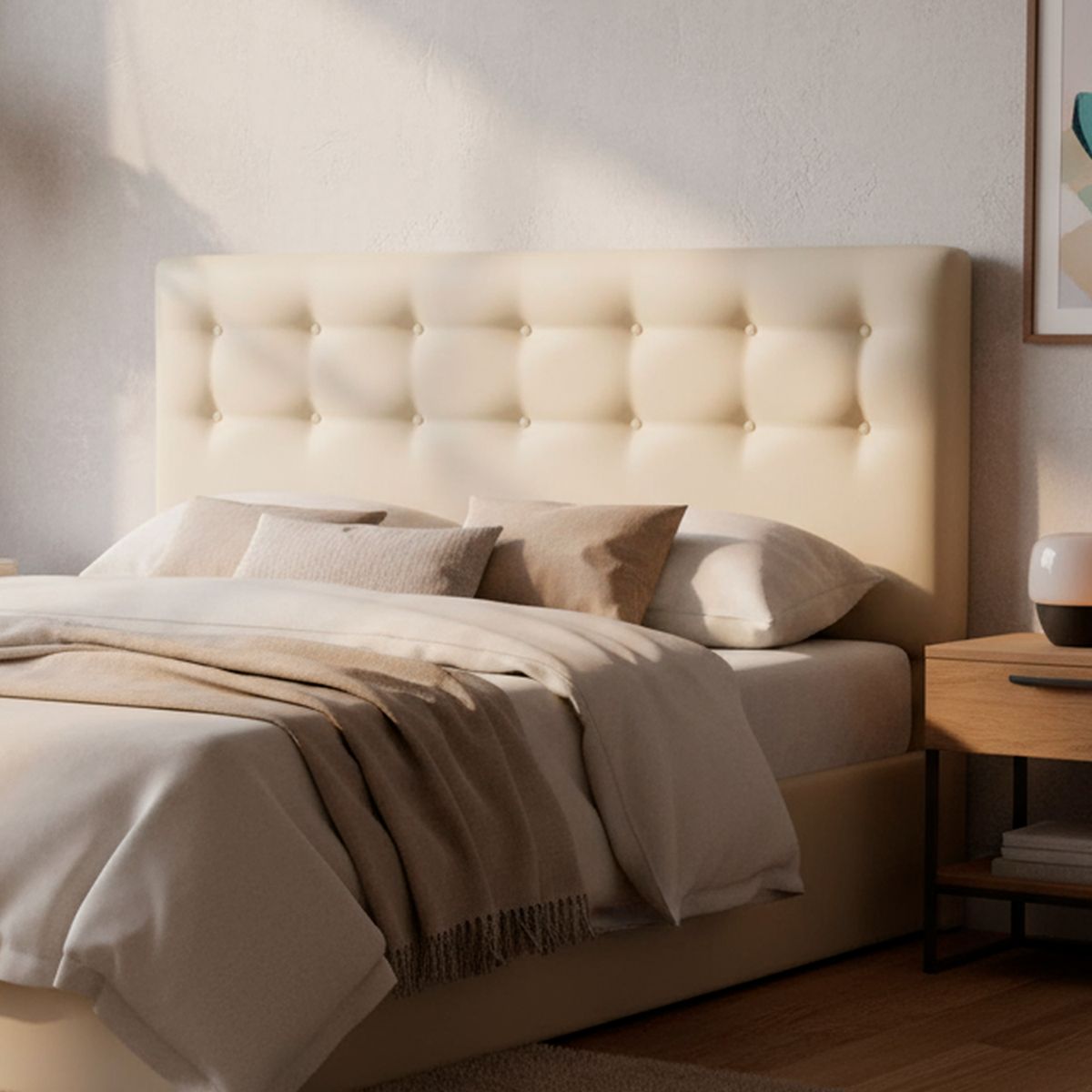 BODEVIR - Respaldo botone PU 1,5 plazas beige