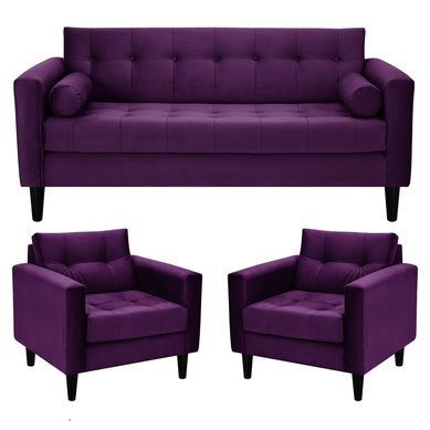 Juego living retro 3c 1c felpa morado