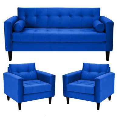 Juego living retro 3c 1c felpa azul rey