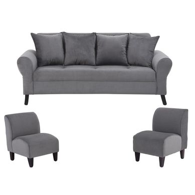 Juego de living Lua 3 cuerpos + 2 poltronas felpa gris