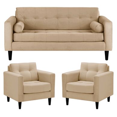 Juego living retro 3c 1c felpa beige