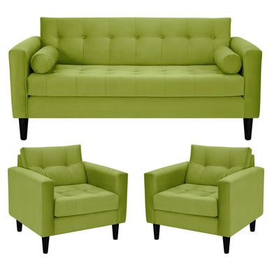 Juego living retro 3c 1c felpa pistacho