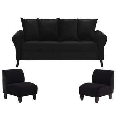Juego de living Lua 3 cuerpos + 2 poltronas felpa negro